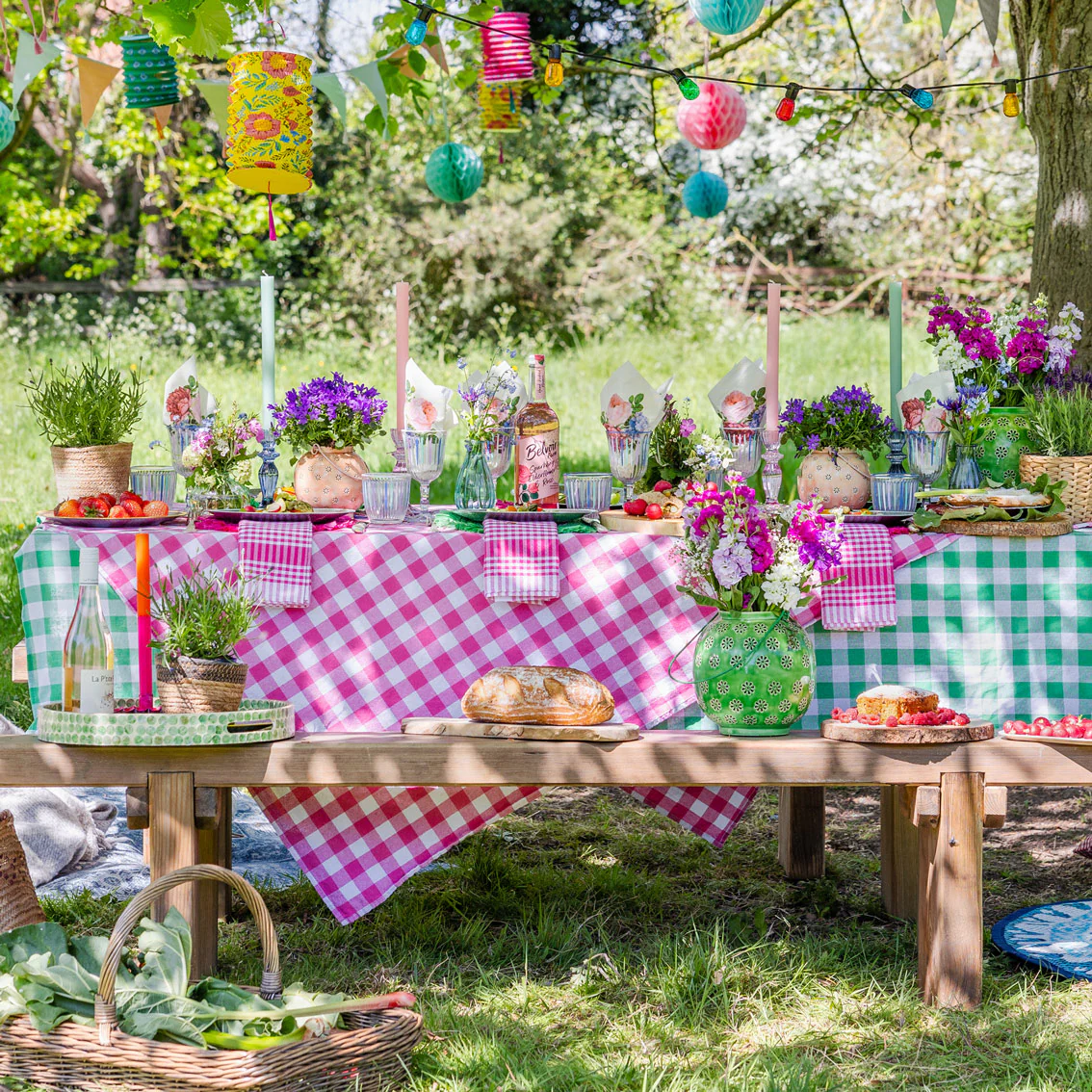 Talking Tables Bon Appetit Gingham Cotton Tablecloth, Raspberry - Image 2