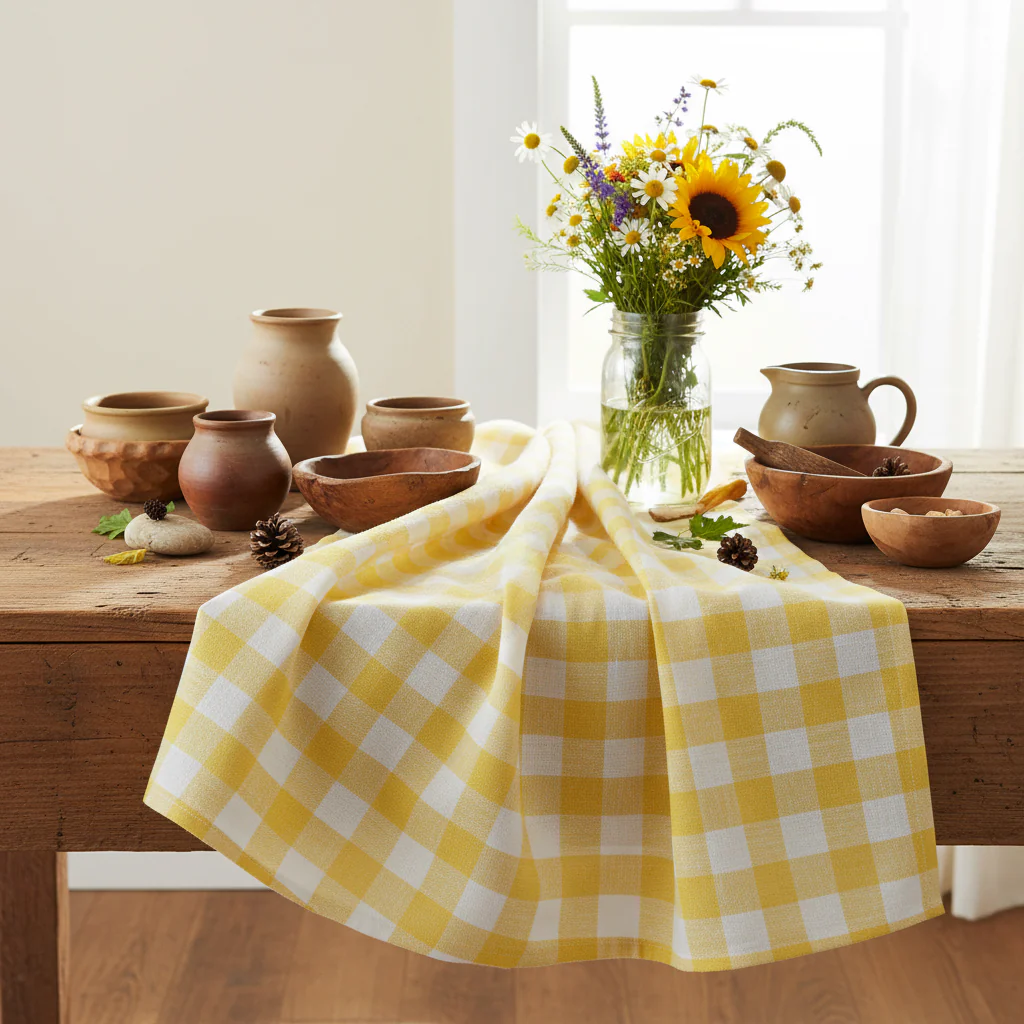 Talking Tables Bon Appetit Gingham Cotton Tablecloth,Yellow - Image 2