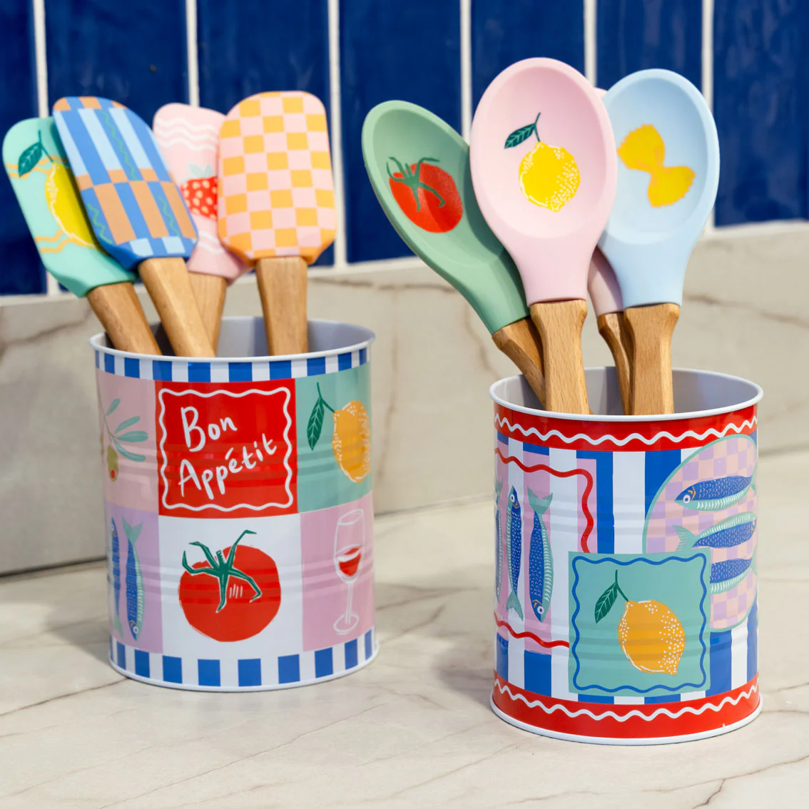 Talking Tables Bon Appetit Utensil Holder, Food Icons (Set Of 2) - Image 2
