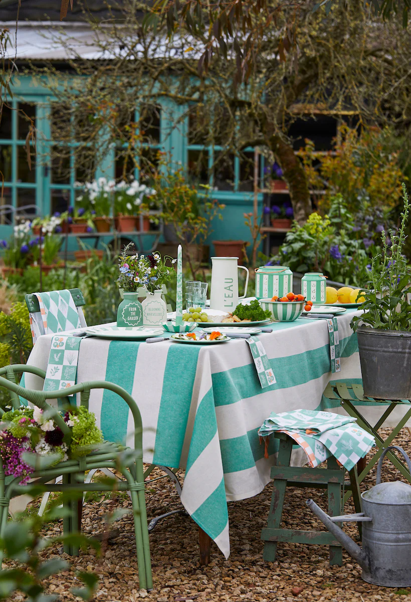 Talking Tables Green Stripe Cotton XL Tablecloth - Image 2