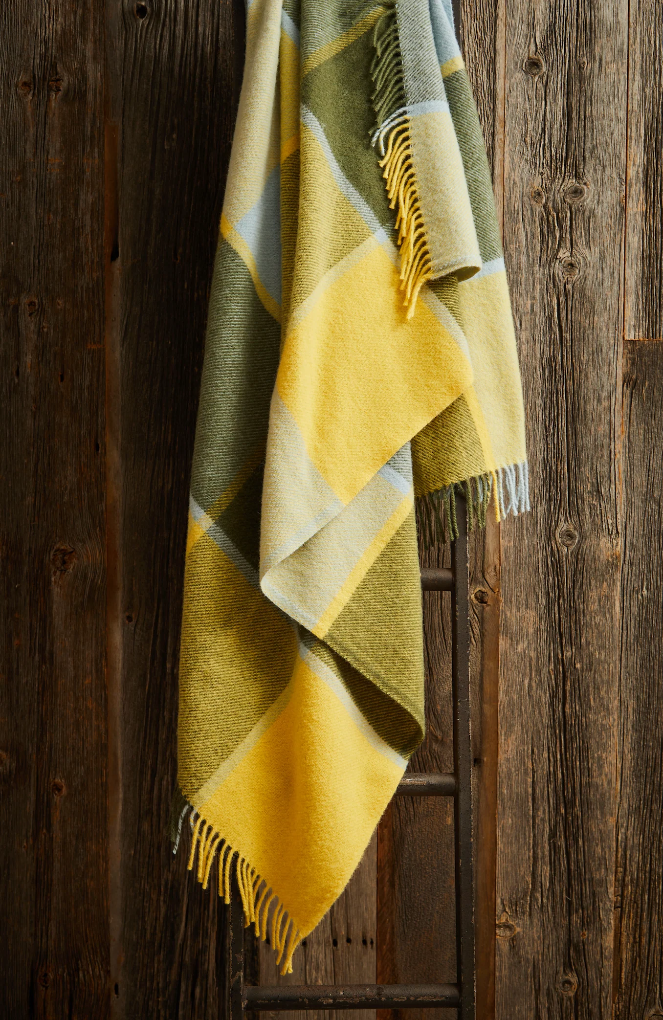 Tweedmill Block Check Pure New Wool Throw, Lemon - Image 3