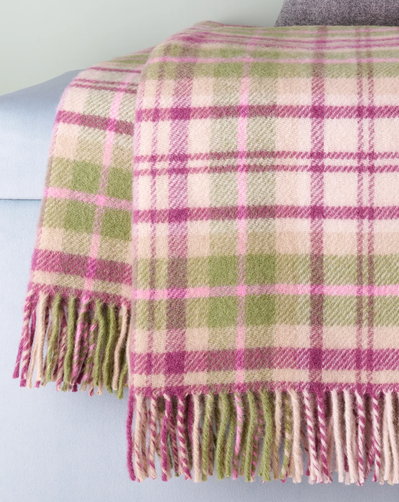 Tweedmill Cottage Check Pure New Wool Throw, Pink - Image 3