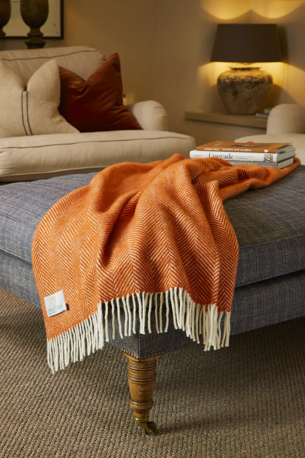 Tweedmill Fishbone Pure New Wool Throw, Cinnamon - Image 4