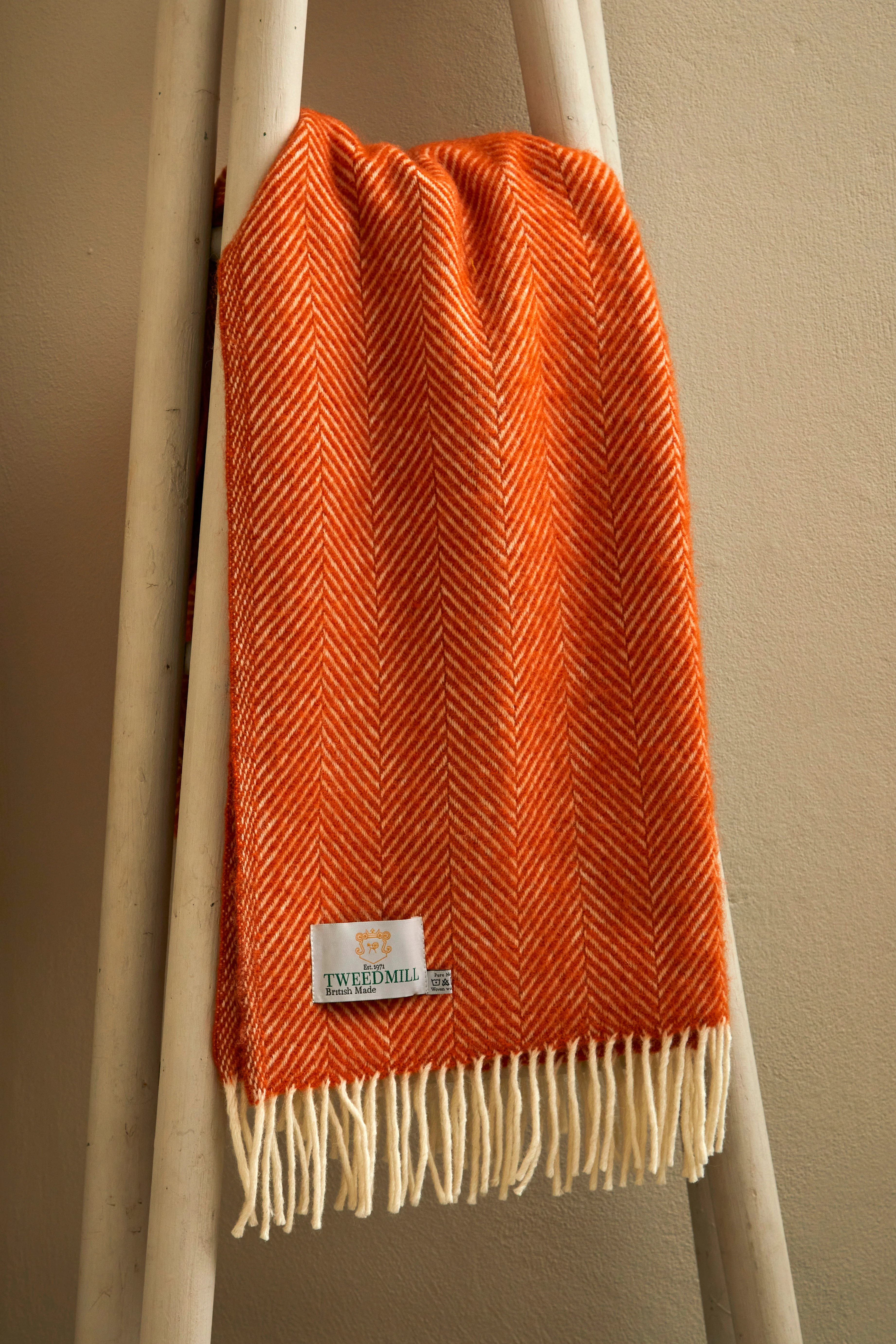 Tweedmill Fishbone Pure New Wool Throw, Cinnamon - Image 5