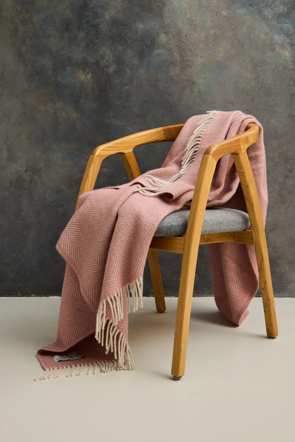 Tweedmill Fishbone Pure New Wool Throw, Dusty Pink & Pearl - Image 2