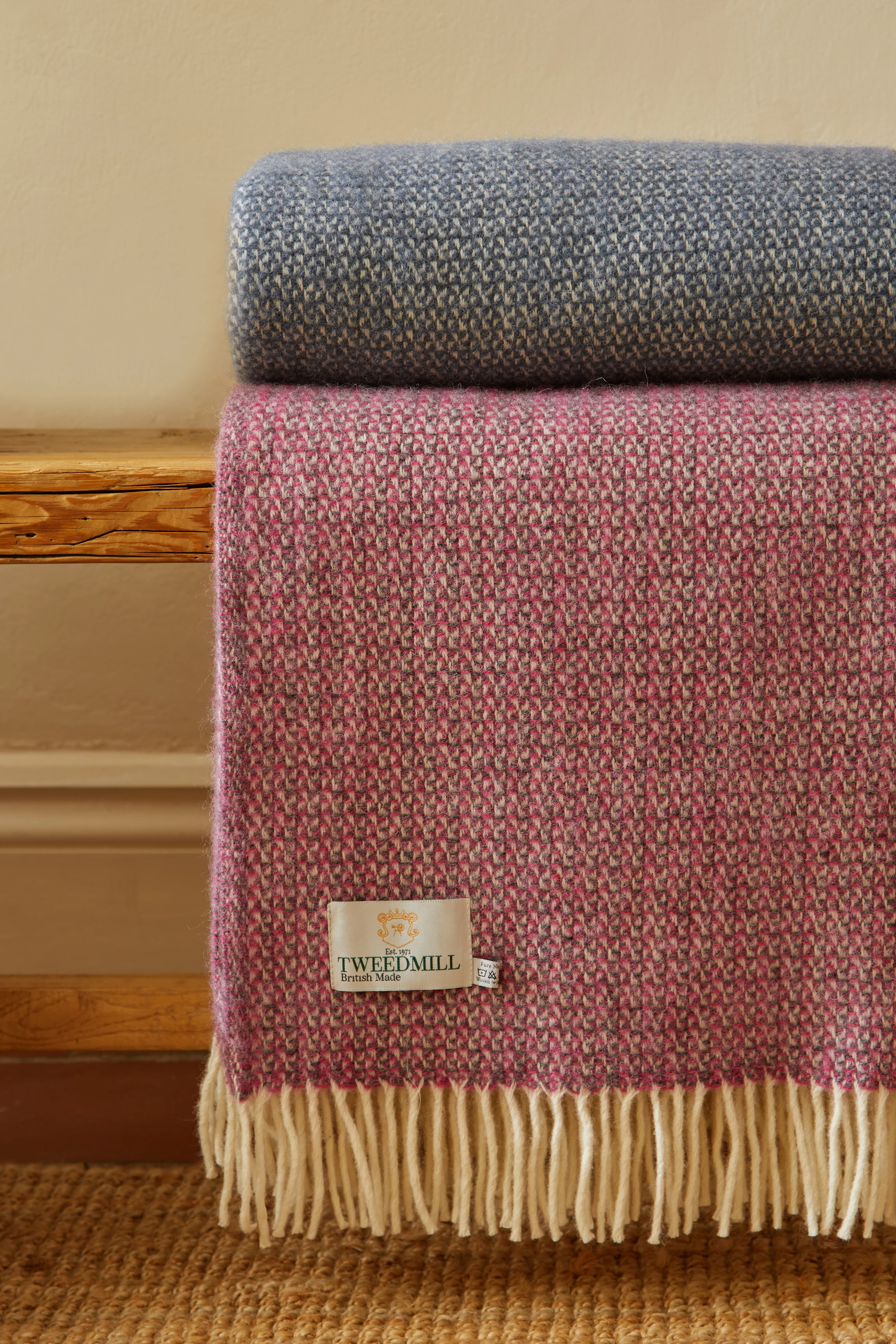 Tweedmill Illusion Pure New Wool Throw, Pink & Grey - Image 3