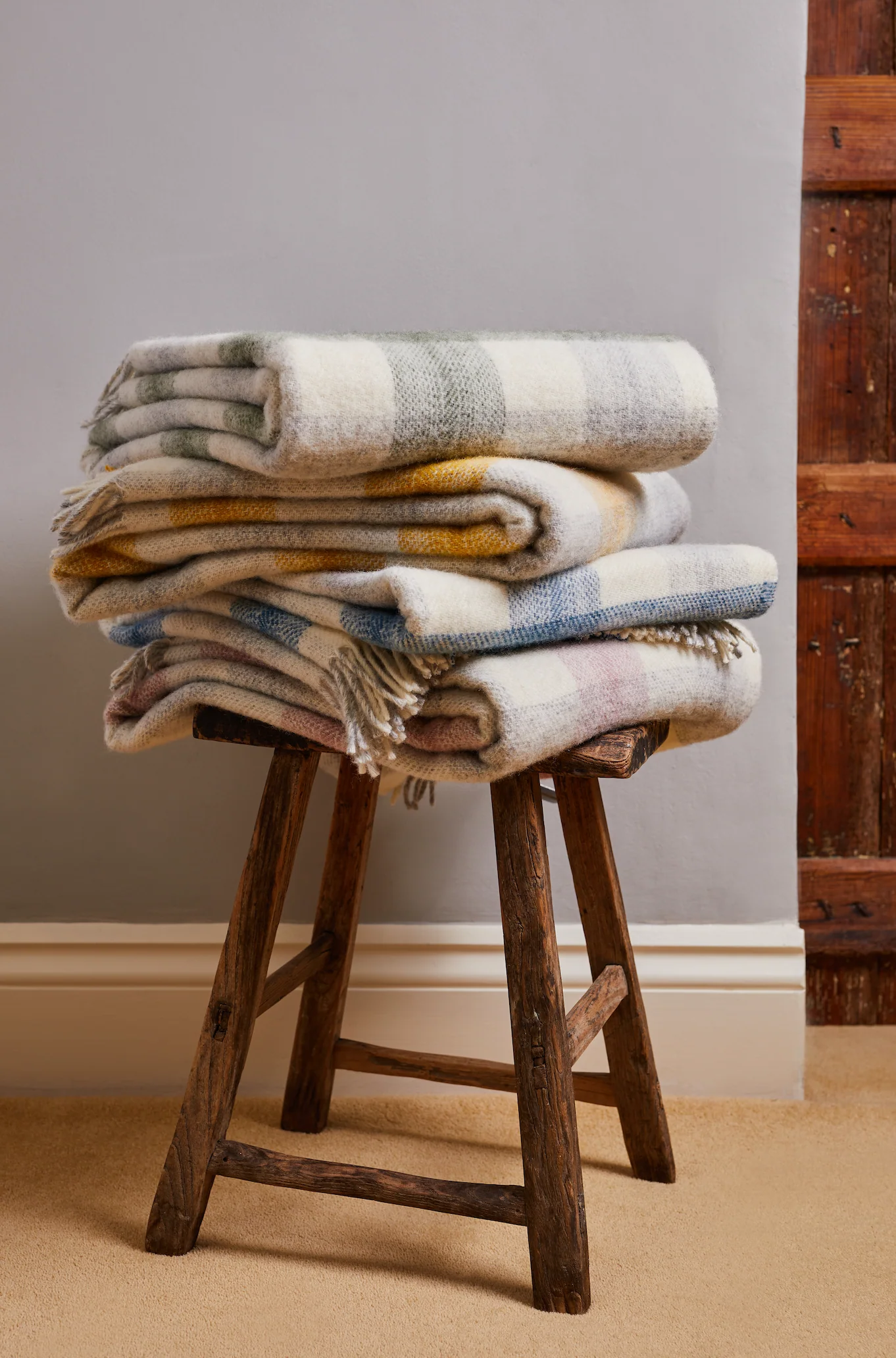 Tweedmill Meadow Check Pure New Wool Throw, Olive - Image 5