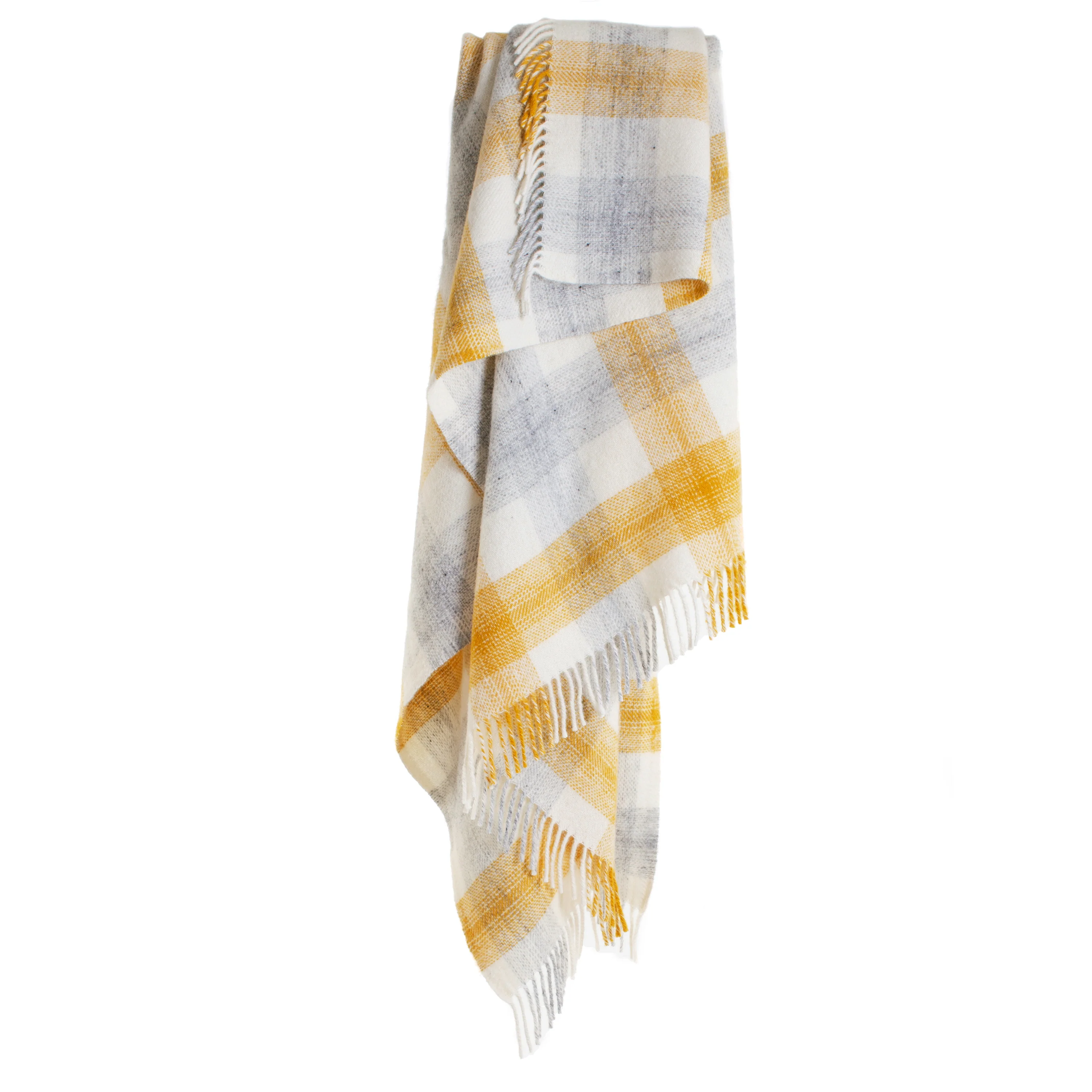 Tweedmill Meadow Check Pure New Wool Throw, Yellow - Image 2