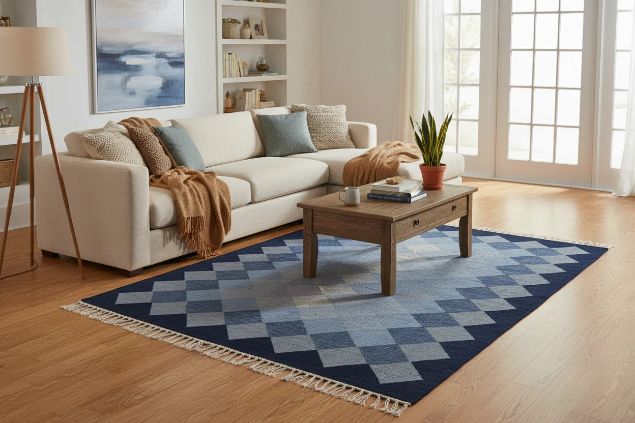 Walton & Co Argyll Cotton Rug, Blue - Image 2