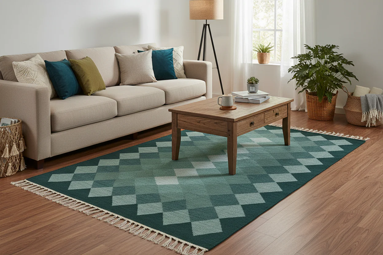 Walton & Co Argyll Cotton Rug, Teal - Image 2