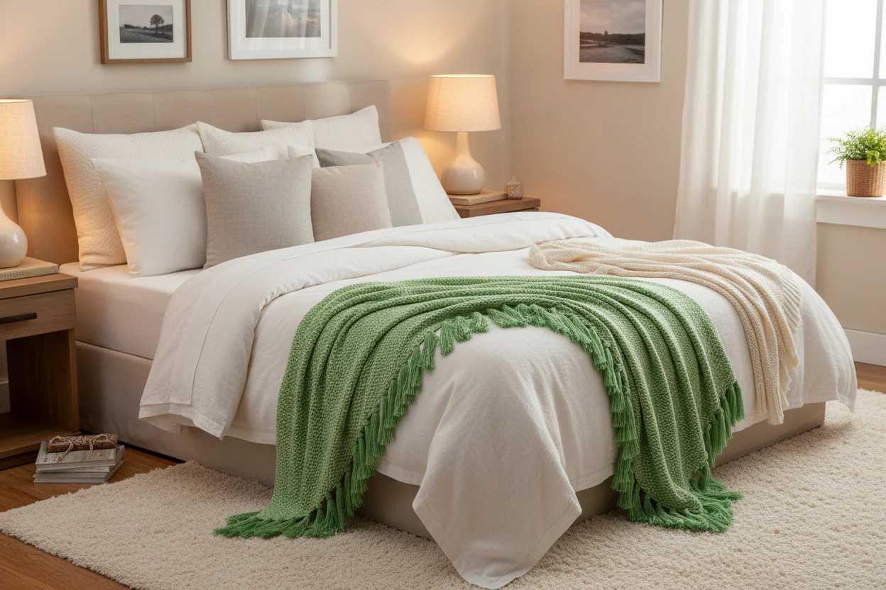 Walton & Co Carnival Recycled Cotton Throw, Green - Image 4