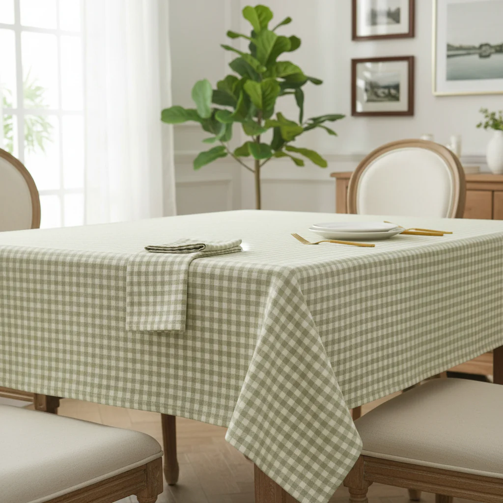Walton & Co Gingham Cotton Tablecloth, Pale Olive - Image 3