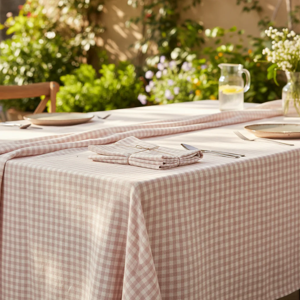 Walton & Co Gingham Cotton Tablecloth, Plaster Plink - Image 2
