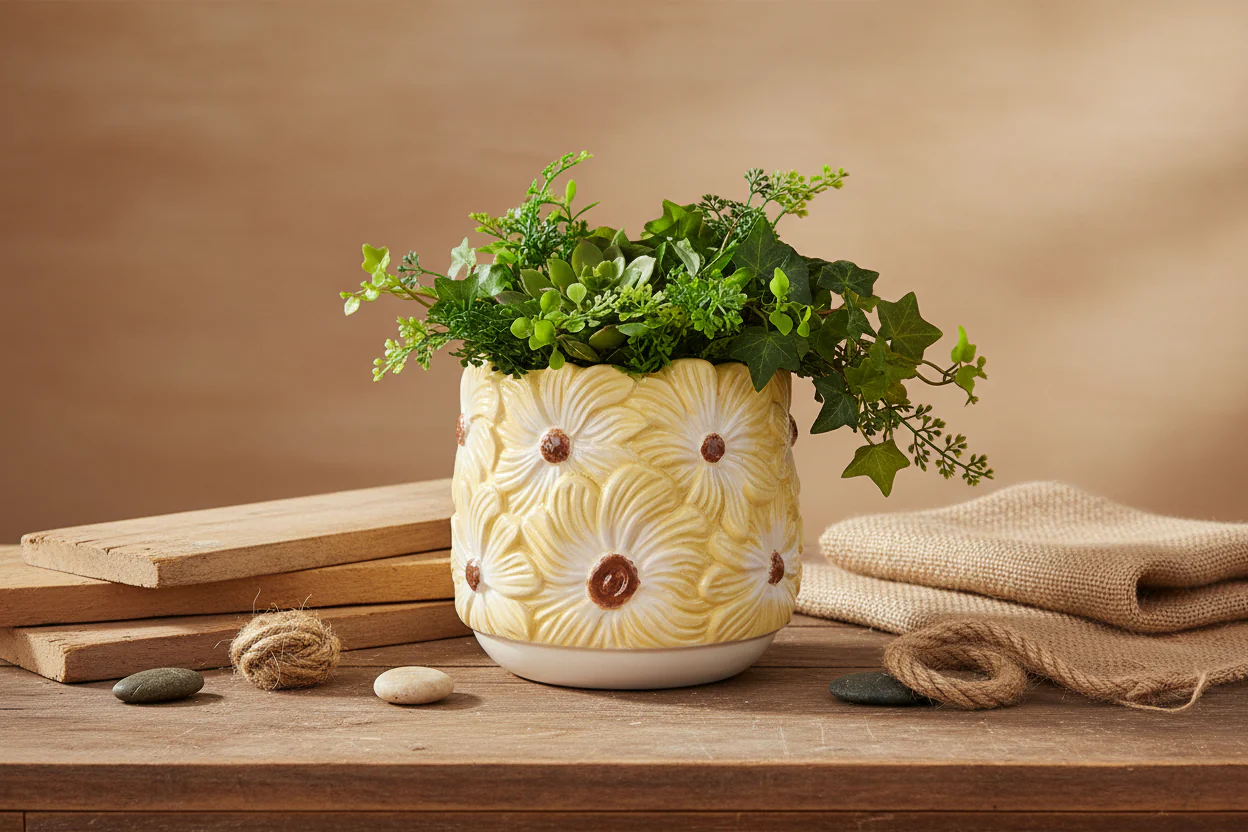 Wikholm Esther Ceramic Plant Pot, Yellow - Image 2