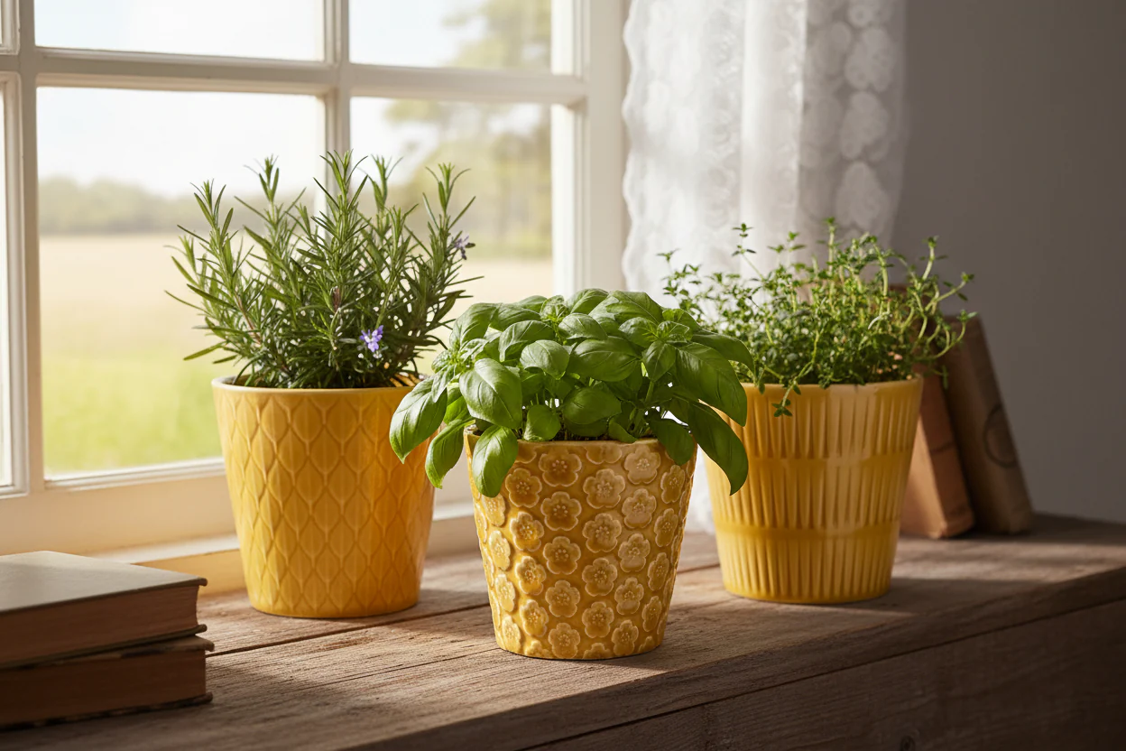 Wikholm Majken Ceramic Mini Plant Pots, Yellow  (Set Of 3) - Image 3