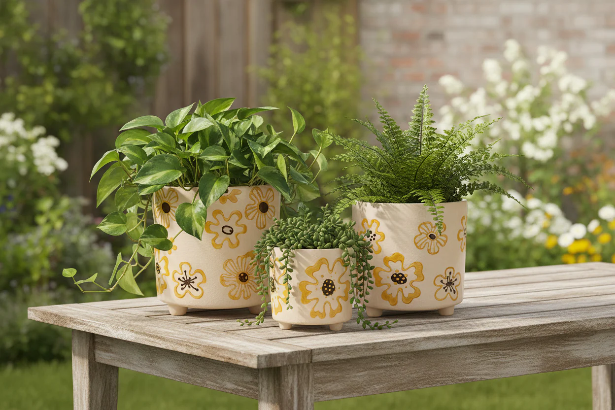 Wikholm Rakel Ceramic Plant Pot, Yellow - Image 3